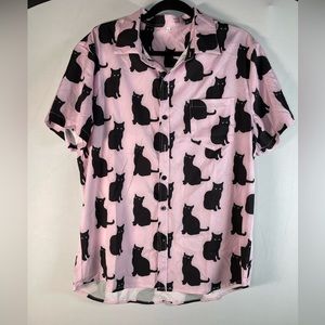 Pink Cat Button Up